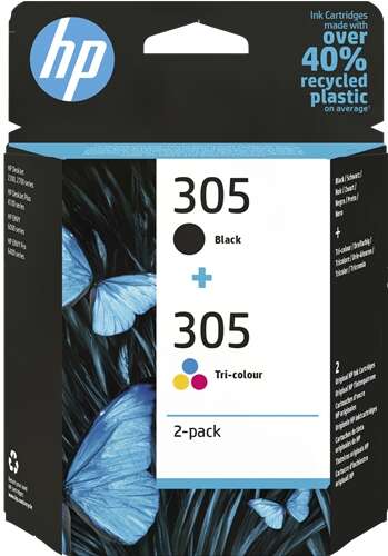 Pack de 2 cartouches d’encre HP 305 d’origine — Noir + Tricolore